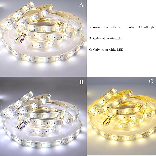 Miniatura 7 de RGBCCT Tira de luces LED flexible 5050 SMD 16.4ft DC 24V RGBWW 360 LED que cambia de color Temperatura de Color Ajustable Silicona Impermeable IP65