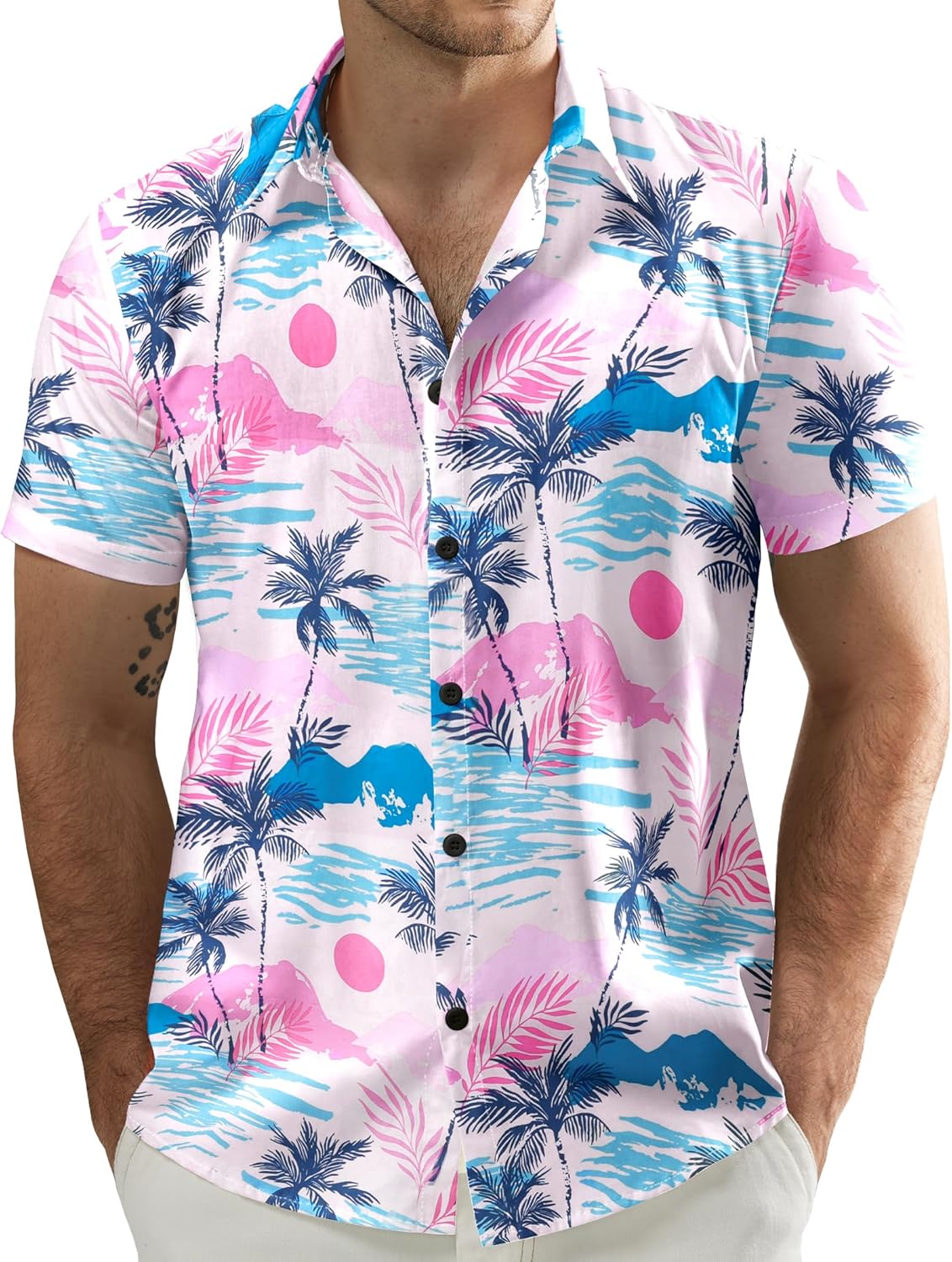 JOGAL Men's Flower Casual Short Sleeve Aloha Hawaiian Shirt