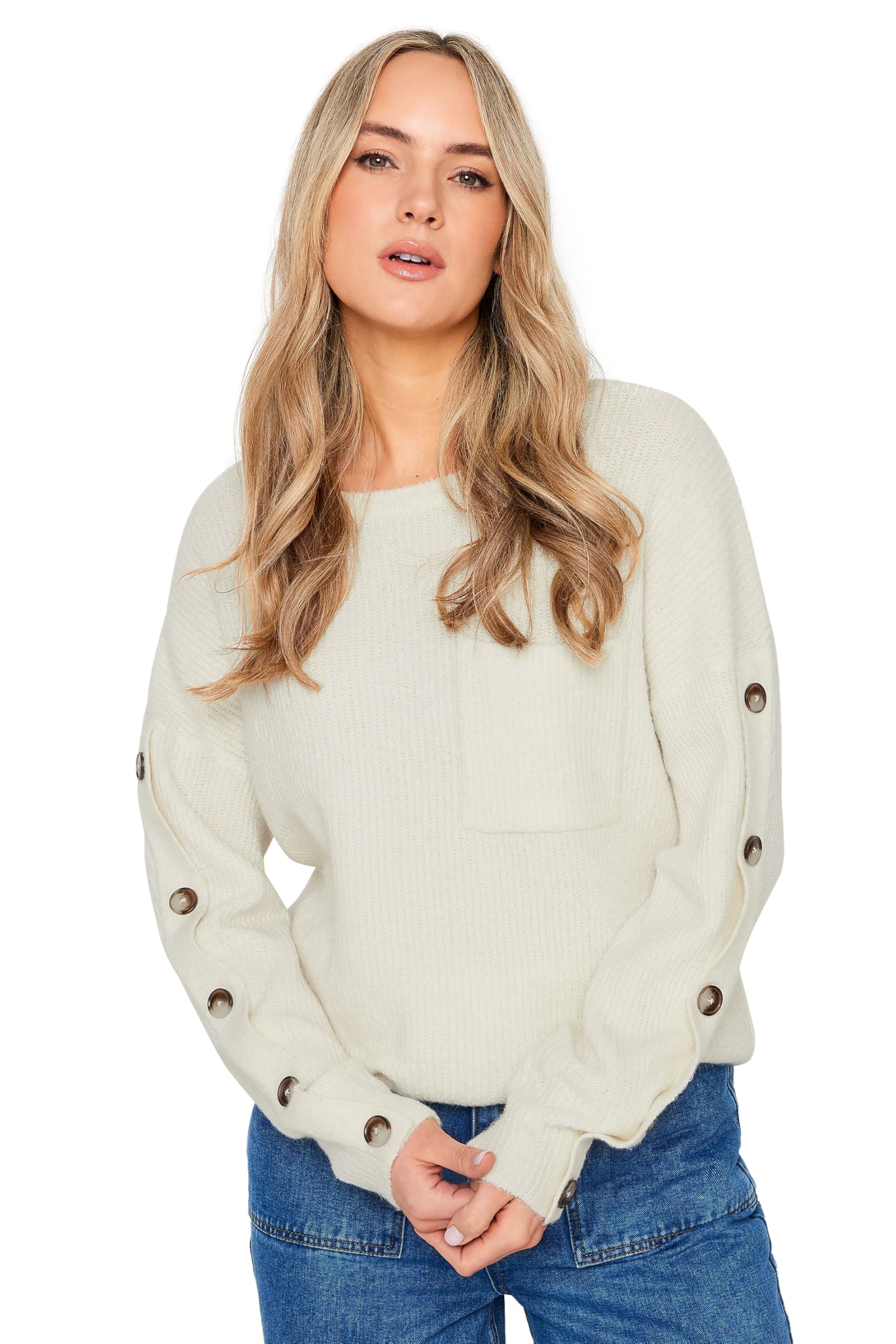 Long Tall Sally Women's Tall Button Long Sleeve Jumper in Light Beige | Size: 18-20