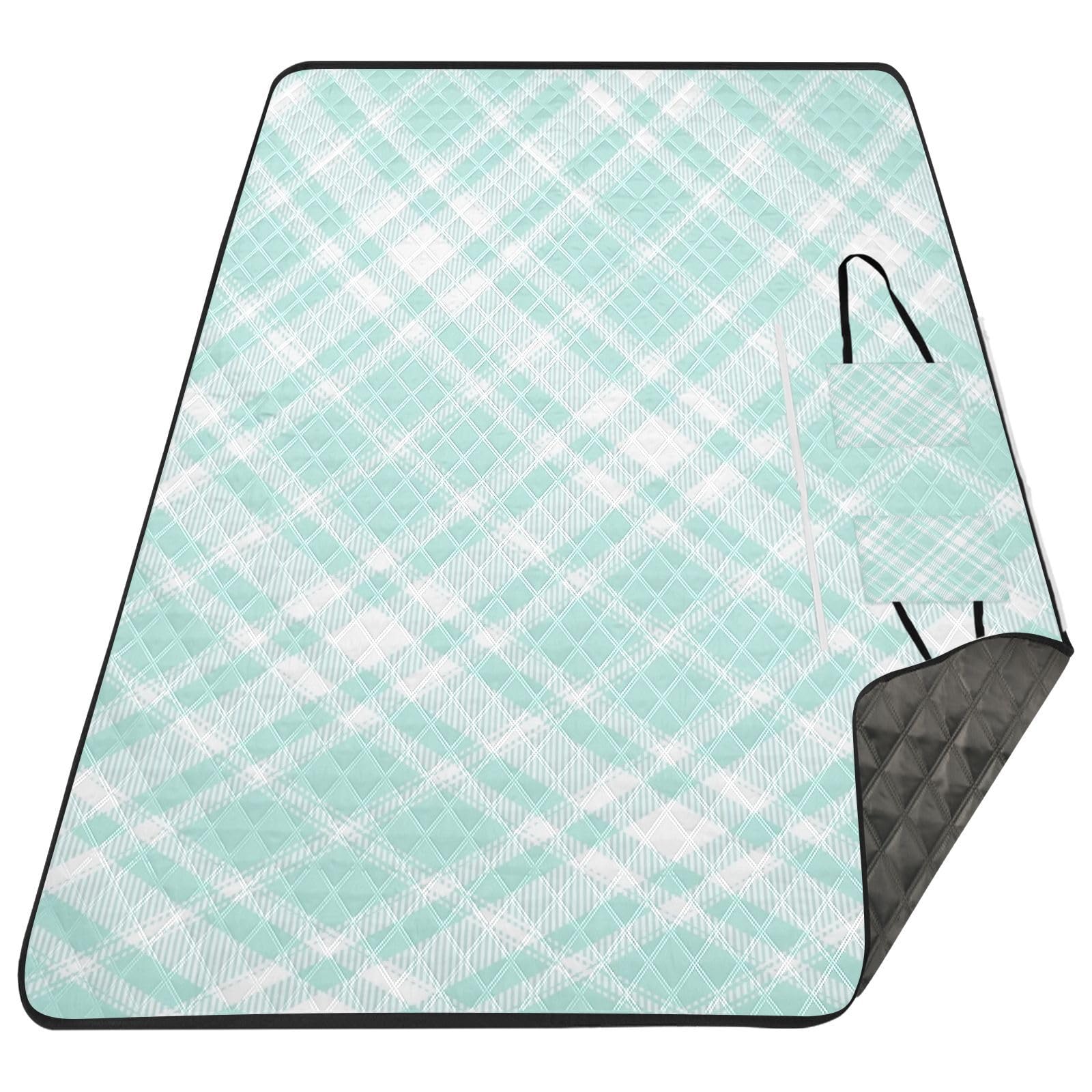 Grande couverture de pique-nique imperméable à motif damier vert, pliable, anti-sable, grande couverture d'extérieur pour le sol et le printemps