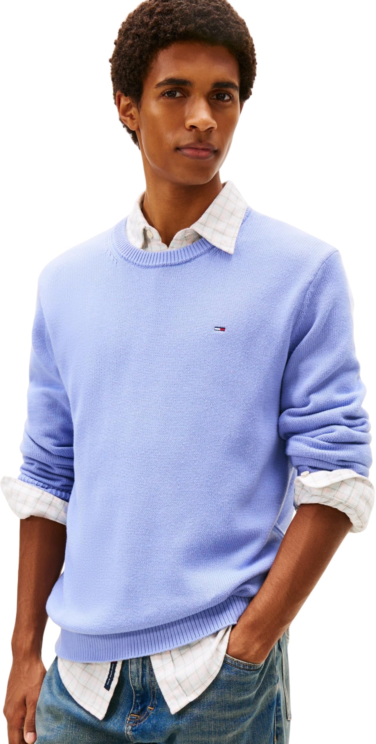Tommy Jeans Men's TJM Slim Ess Sweater Ext Dm0Dm21787 Pullover, Blue (Nordic Iris), XL