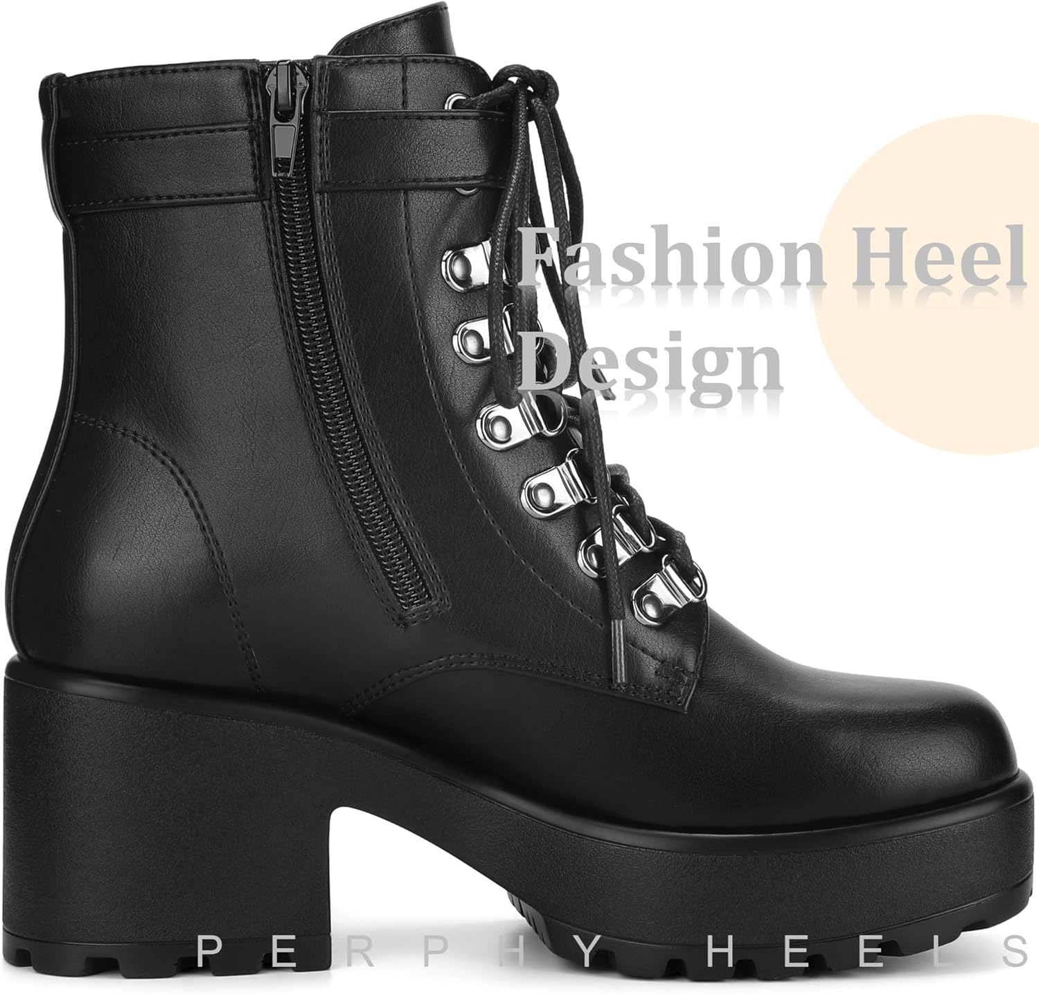 Perphy Round Toe Platform Chunky Heels Combat Boots for Women