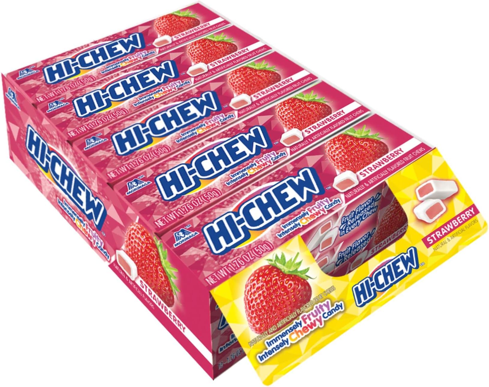 HI-CHEW Strawberry Sticks, 15-Pack, Unique Fun Soft & Chewy Taffy Candy, 1.76oz Each - Made with Immensely Juicy Fruity Flavors