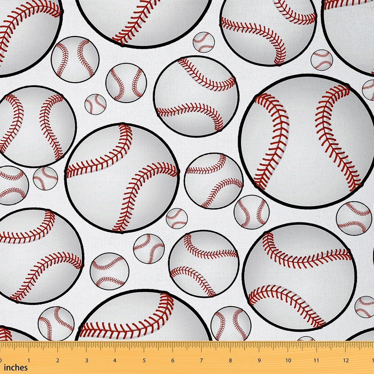 Baseball Fabric by The Yard Cartoon Softball Geometric Circles Decor Fabric for Kids Teens Adults Extreme Sports Game Style Fabric for DIY Upholstery and Home Accents 3 Yards,108" L x 59" W