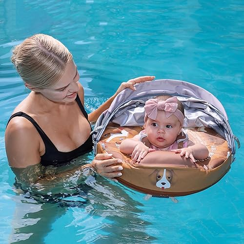 Miniatura 132 de Mambobaby Flotador de natación para bebé con toldo sólido para piscina, entrenamiento de natación, flotadores de agua sin aire, flotador de agua