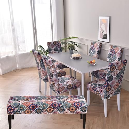 Miniatura 3 de NILUOH Juego de 4 fundas elásticas para asientos y sillas de comedor, fundas rectangulares elásticas para sillas de comedor (13)