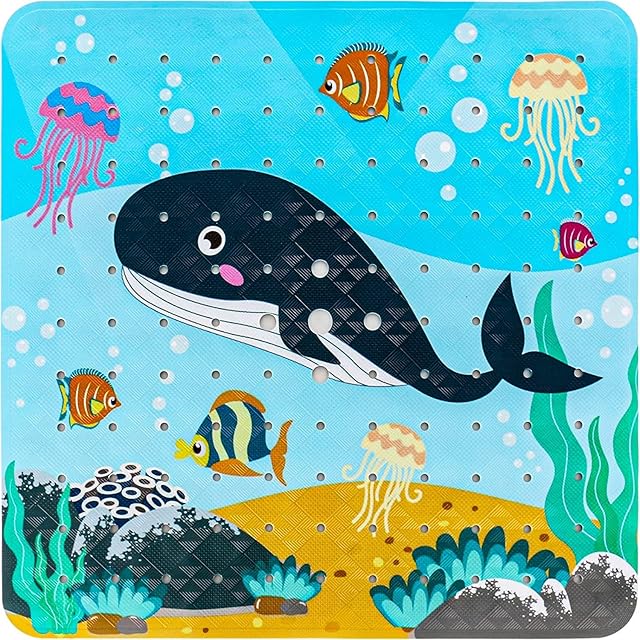 Bingobang Bath Mats Non Slip with Suction Cup, Shower Tub Mat Square 53 x 53cm Anti-Mould Drain Holes, Bathtub Mats Machine Washable, for Bathroom Floor