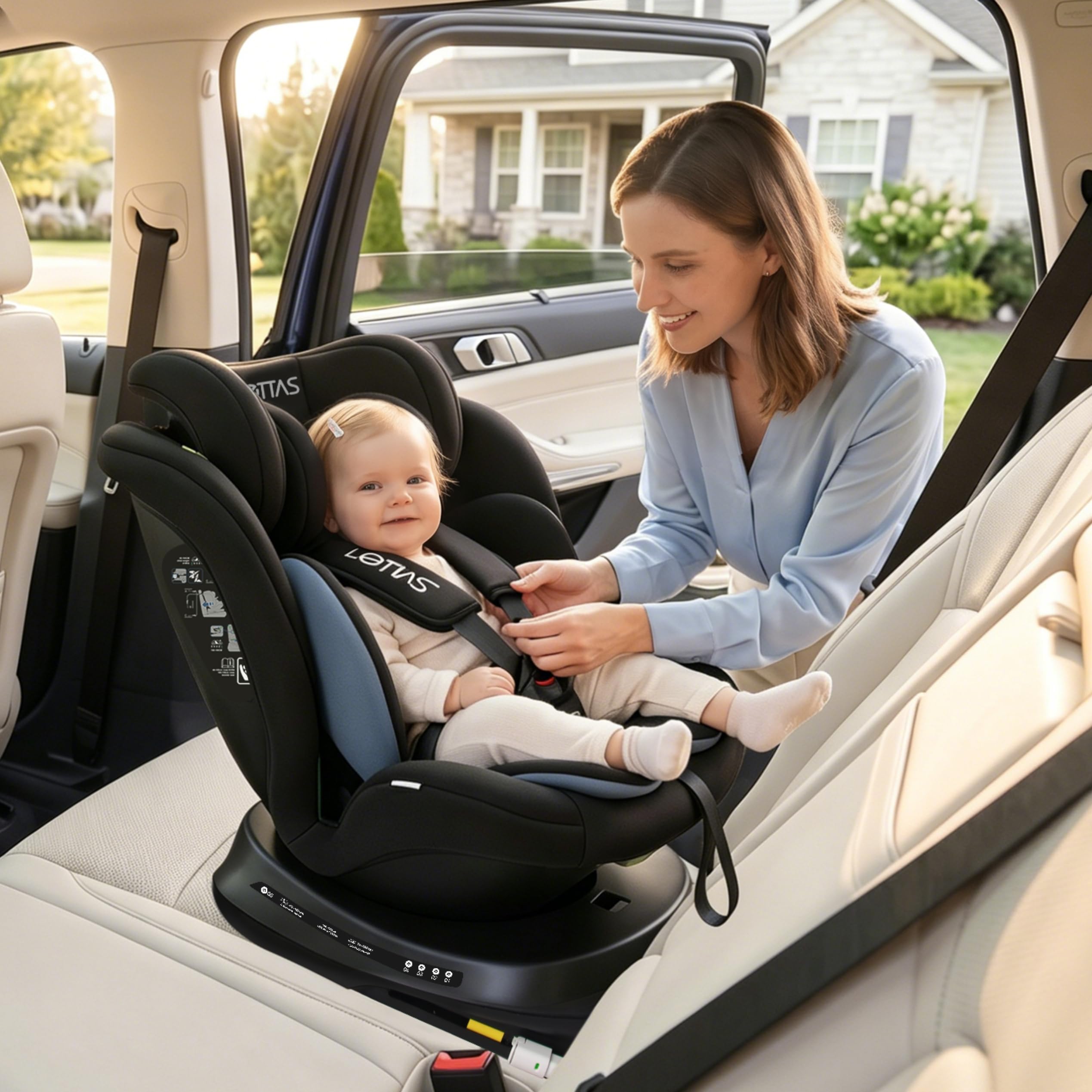 LETTAS I-Size 360° Drehbar Kindersitz, Autositz 0-12 Jahre (40-150 cm), Kinderautositz mit Isofix Verstellbarer Kopfstütze, ECE R129