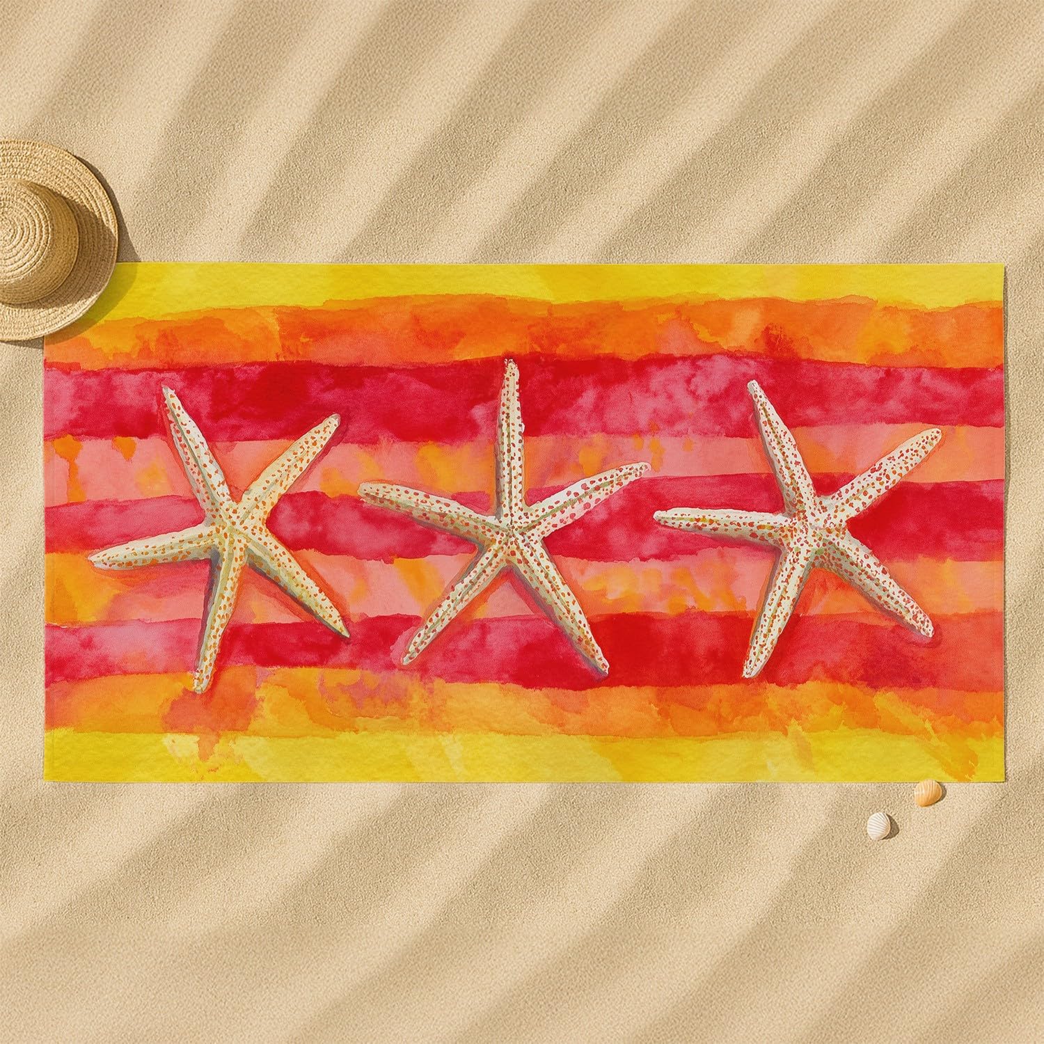 Générique Serviette de Plage Microfibre 200 x 100 CM,Drap de Plage Américain, rétro, rayé, Couverture de Plage Absorbante,Couverture de Bain Étoiles de mer, Animaux