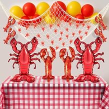 Juexica 60 Pcs Crawfish Party Supplies Inflatable Lobster Boil Party Decorations Includes Mini Fake Crawfish Tablecloth Fish Net Latex Balloons for Lobster Seafood Boil Decor Supplies