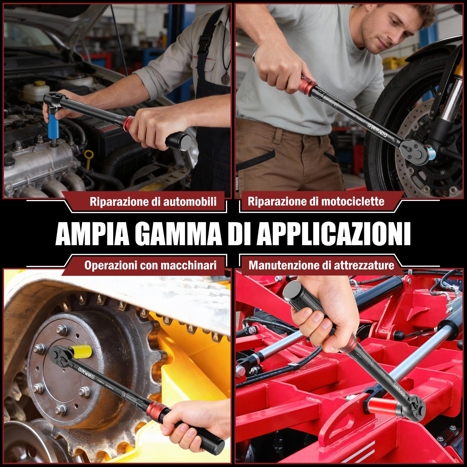 Chiave Dinamometrica 1/2" 20-230 Nm - 6 Pezzi Chiave Dinamometrica Auto, Cricchetto a 72 Denti, con Barra di Prolunga & Adattatore da 1/2 "a 3/8" & Bussole 17mm/19mm/21mm, per Auto, Moto, Cambio Gomme