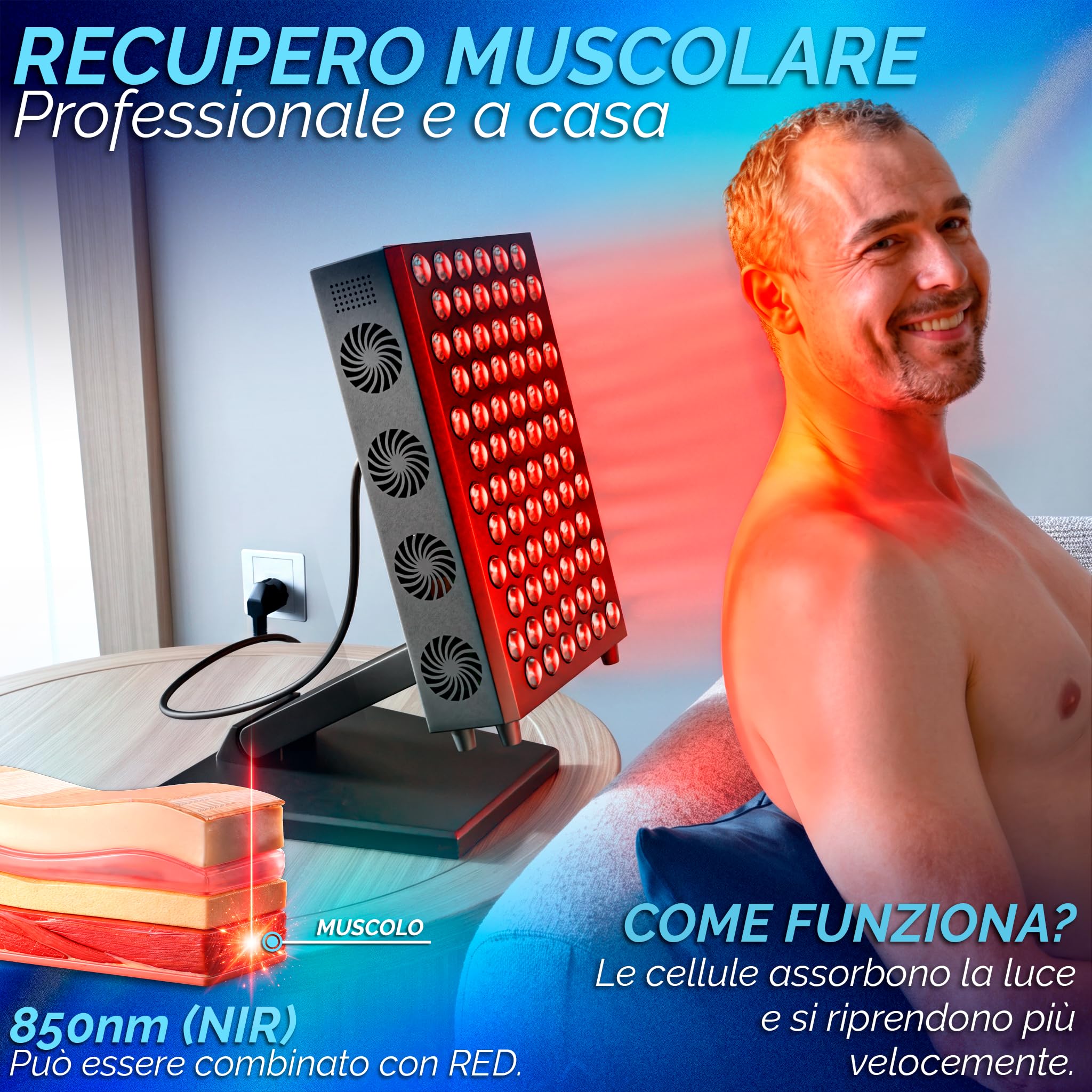 DreamTape® Pannello Luce Rossa Infrarossa 660nm 850nm - Terapia Luce LED Professionale con 72 LED - Red Light Therapy Panel per Recupero Muscolare e Benessere Luz Roja - Lampada Fotobiomodulazione