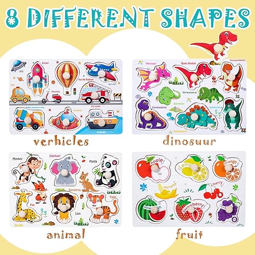 Miniatura 2 de Paquete de 8 rompecabezas de madera para niños pequeños de 1 a 3 años, rompecabezas educativos para niños preescolares, rompecabezas para niños