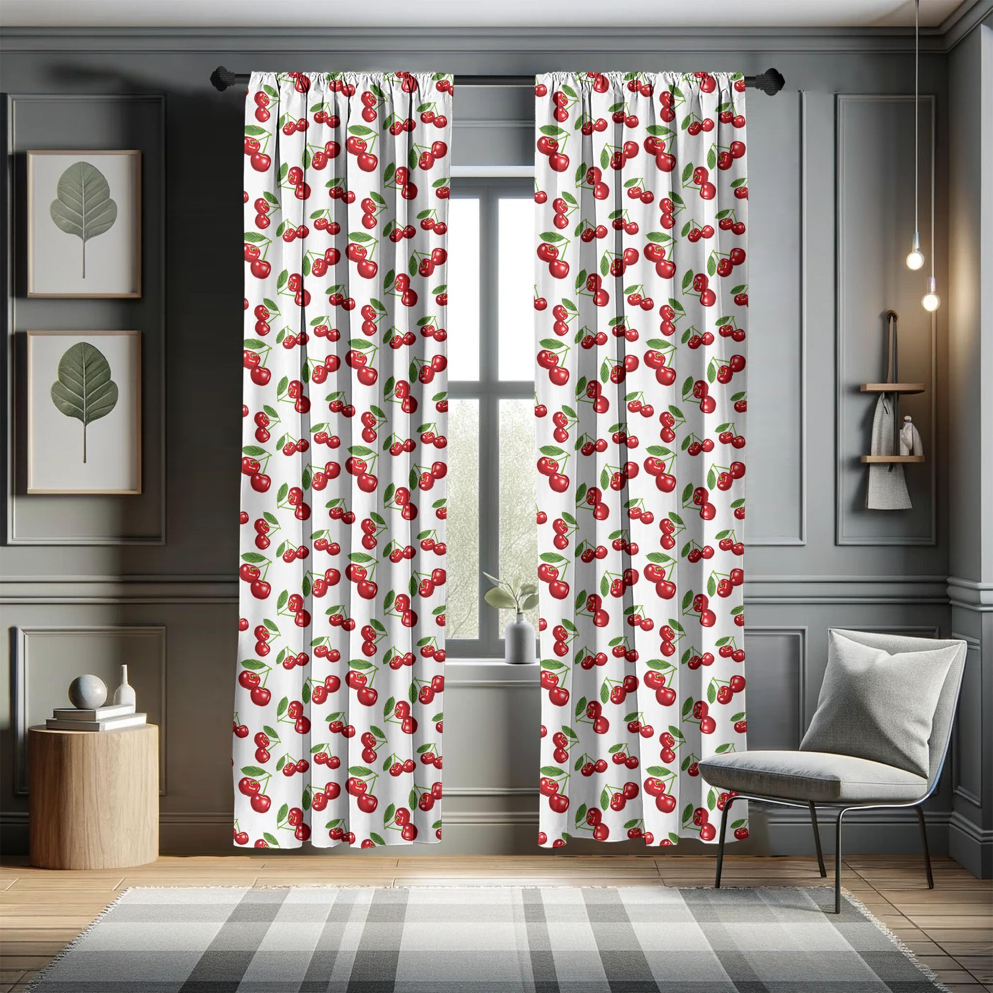 Tenda A Pannello ABAKUHAUS Con Stampa Ciliegie, 2 Pezzi 150x225 Cm, Tessuto Microfibra Per Soggiorno E Camera Da Letto