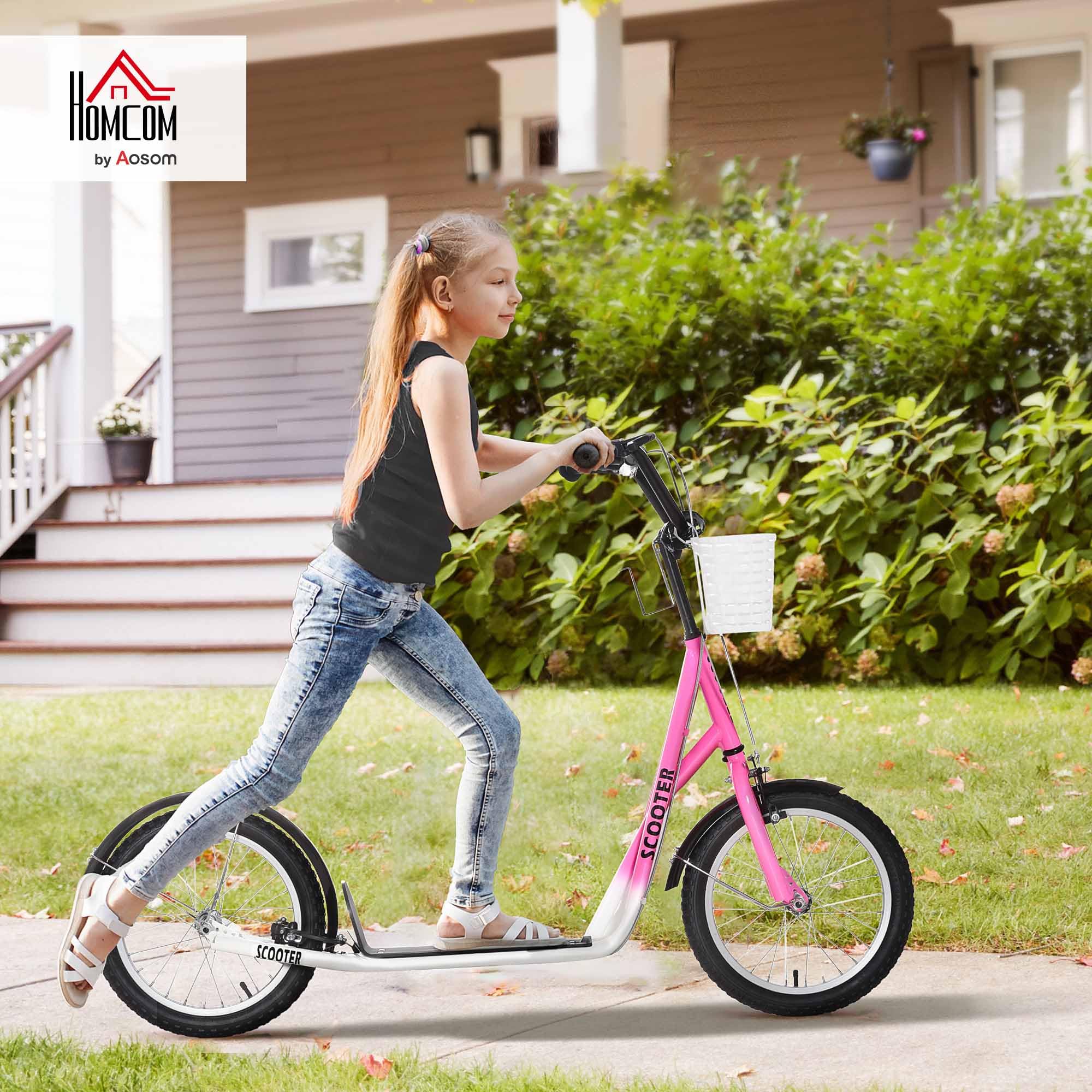 HOMCOM Roller Kinderroller mit Luftreifen Handbremse, 16 Zoll Tretroller Höhenverstellbar Kickscooter für Jungen und Mädchen 5-12 Jahre Kickboard Cityroller Kinder Scooter