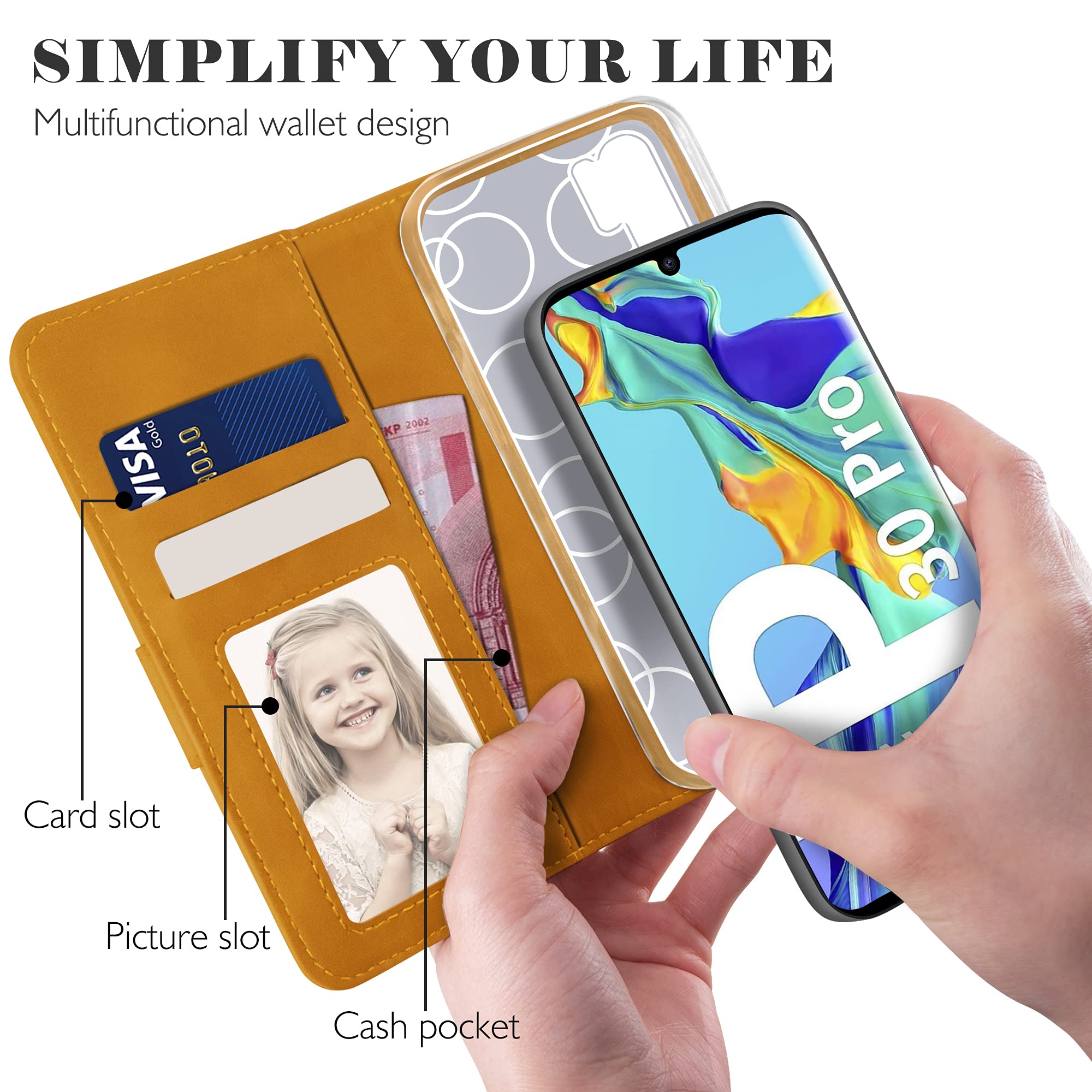 YATWIN Cover Huawei P30 PRO, Flip Custodia Portafoglio in Pelle