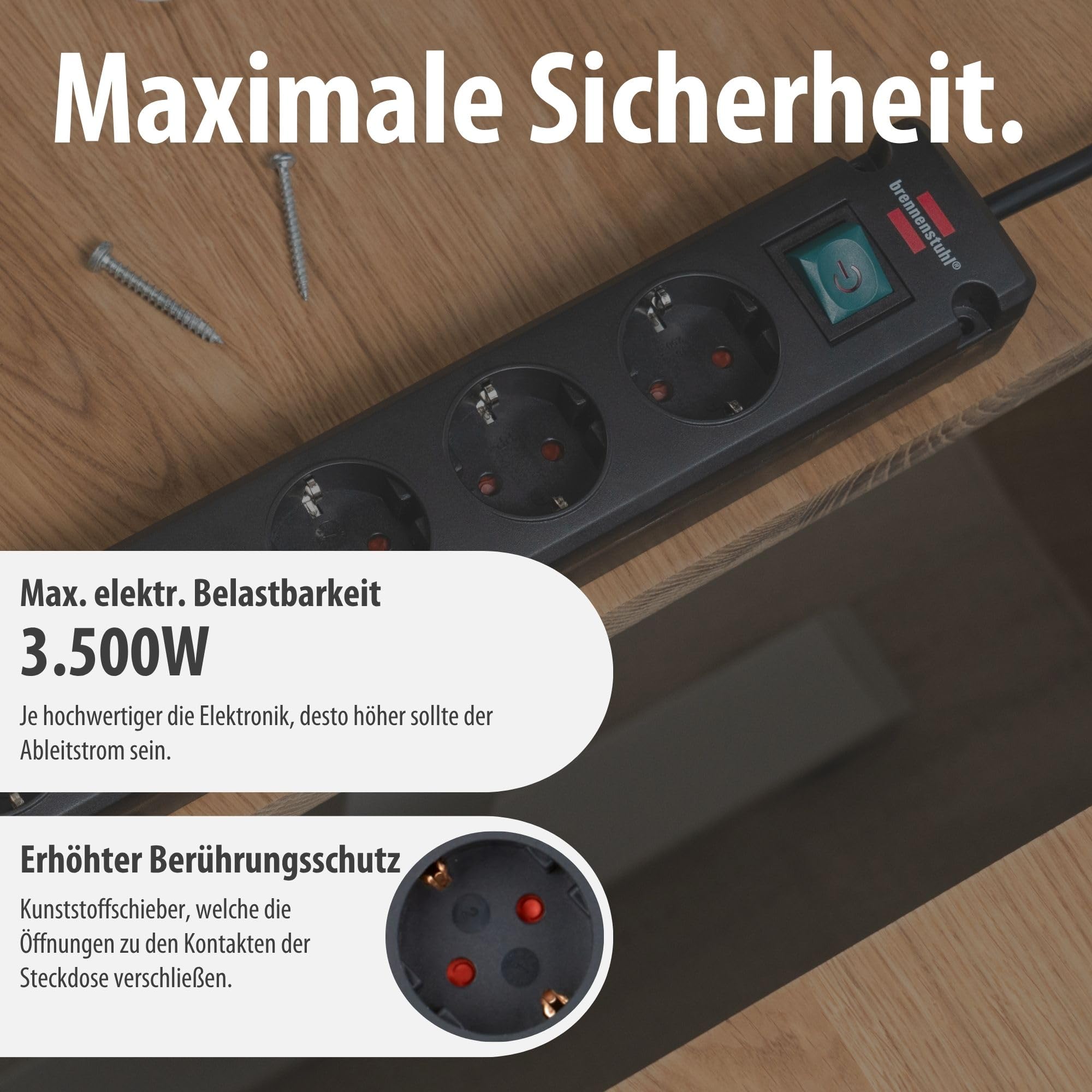 Brennenstuhl Bremounta regleta de enchufes con 5 Tomas Corriente y Carga USB para instalación y fijación (regleta eléctrica con Interruptor, Posibilidad de Montaje y Cable de 3m) Negro (Paquete de 2)