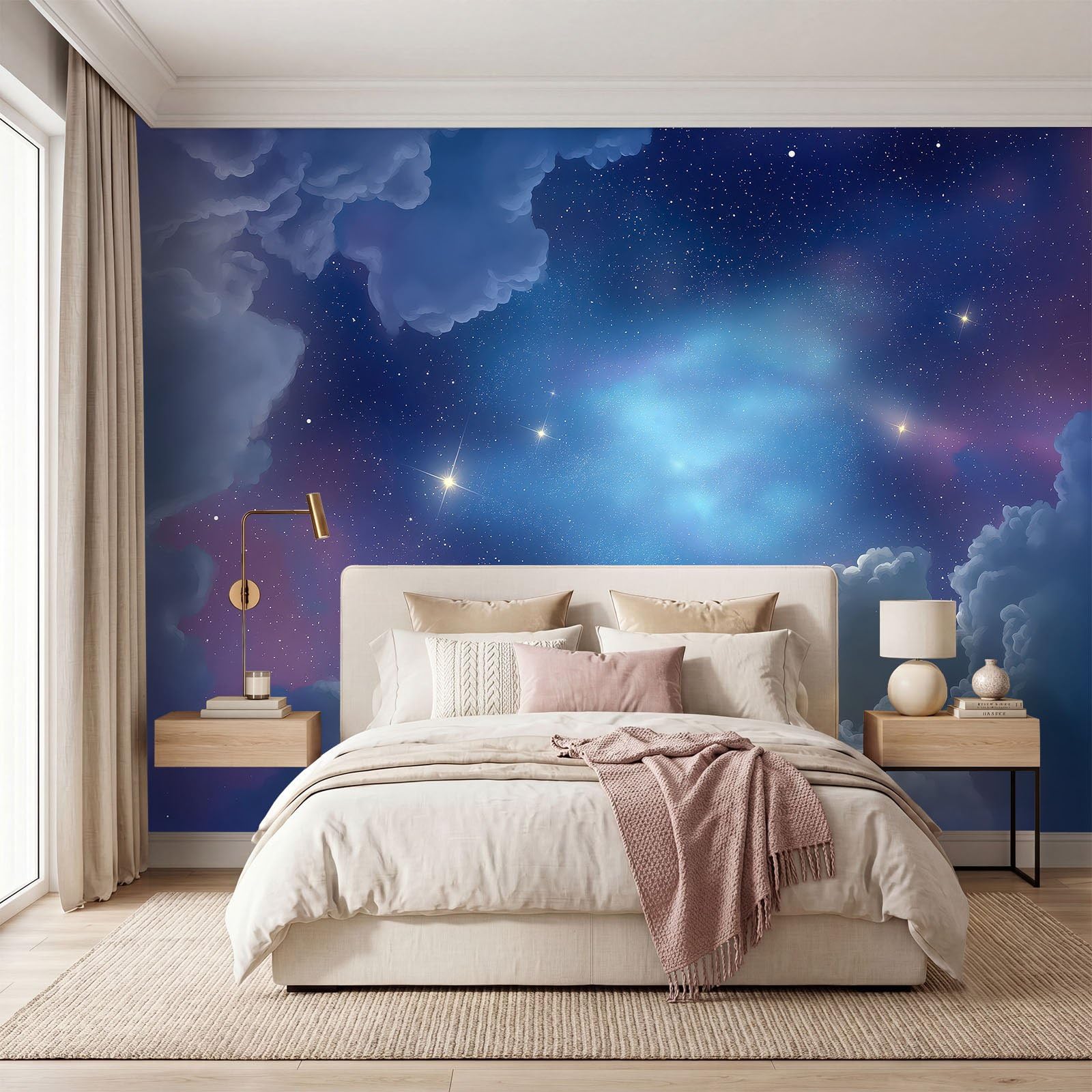 Fototapeta z motywem kosmosu, gwiazdy, mgła, niebo, tapeta z motywem, dekoracja ścienna, 350 x 256 cm, fototapeta z włókniny XXL, nowoczesna tapeta ścienna do salonu, sypialni, pokoju dziecięcego