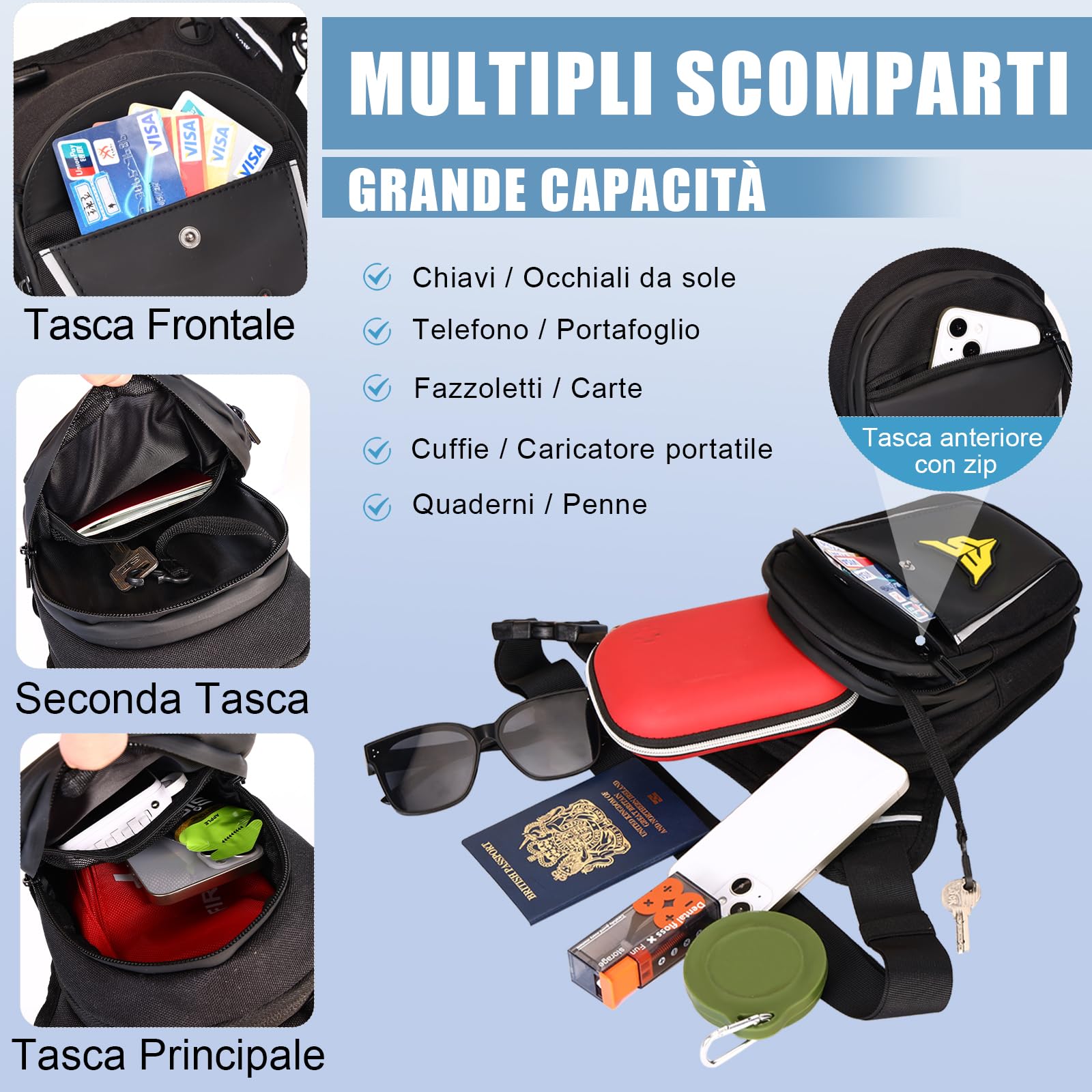Eshow Marsupio da Gamba Moto, Borsa Cosciale Espandibile con Fibbia Borraccia e Striscia Riflettente per Uomo e Donna, Borsello Sportivo con Multitache per Trekking Ciclismo Viaggio Campeggio Pesca