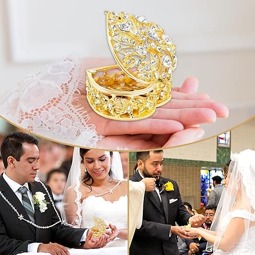 Miniatura 6 de Arras de Boda Católica, Arras para Boda Católica, Arras para Boda Católica Decoracion Caja de Oro en Forma de Corazón con 13 Monedas de Virgen de