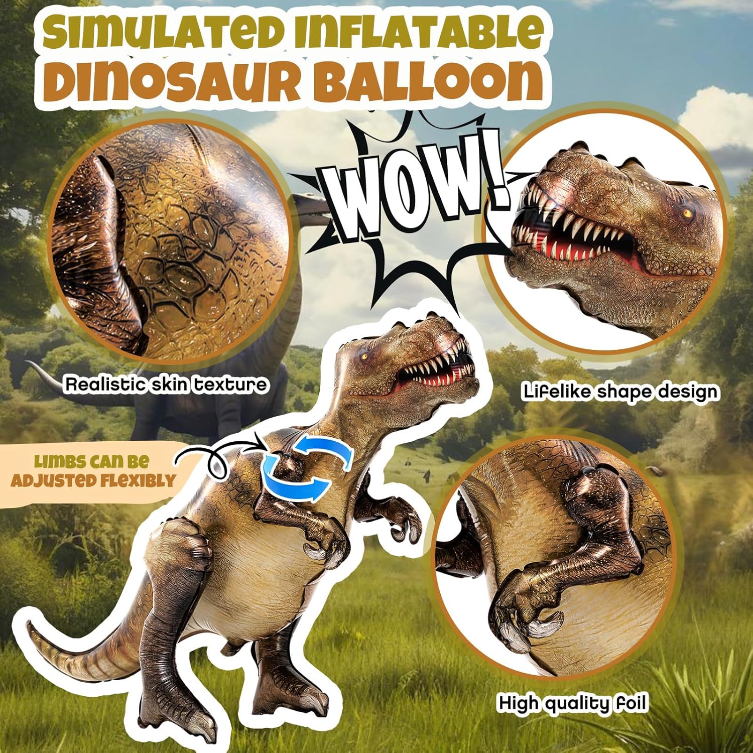 Skylety 16 Pcs Dinosaur Theme Decorations Included 3 Style 50'' x 30'' Inflatable Dinosaur Balloon 2 Pcs Palm Tree Leafs Torch Balloon for Birthday Gift Halloween Christmas Party Supplies