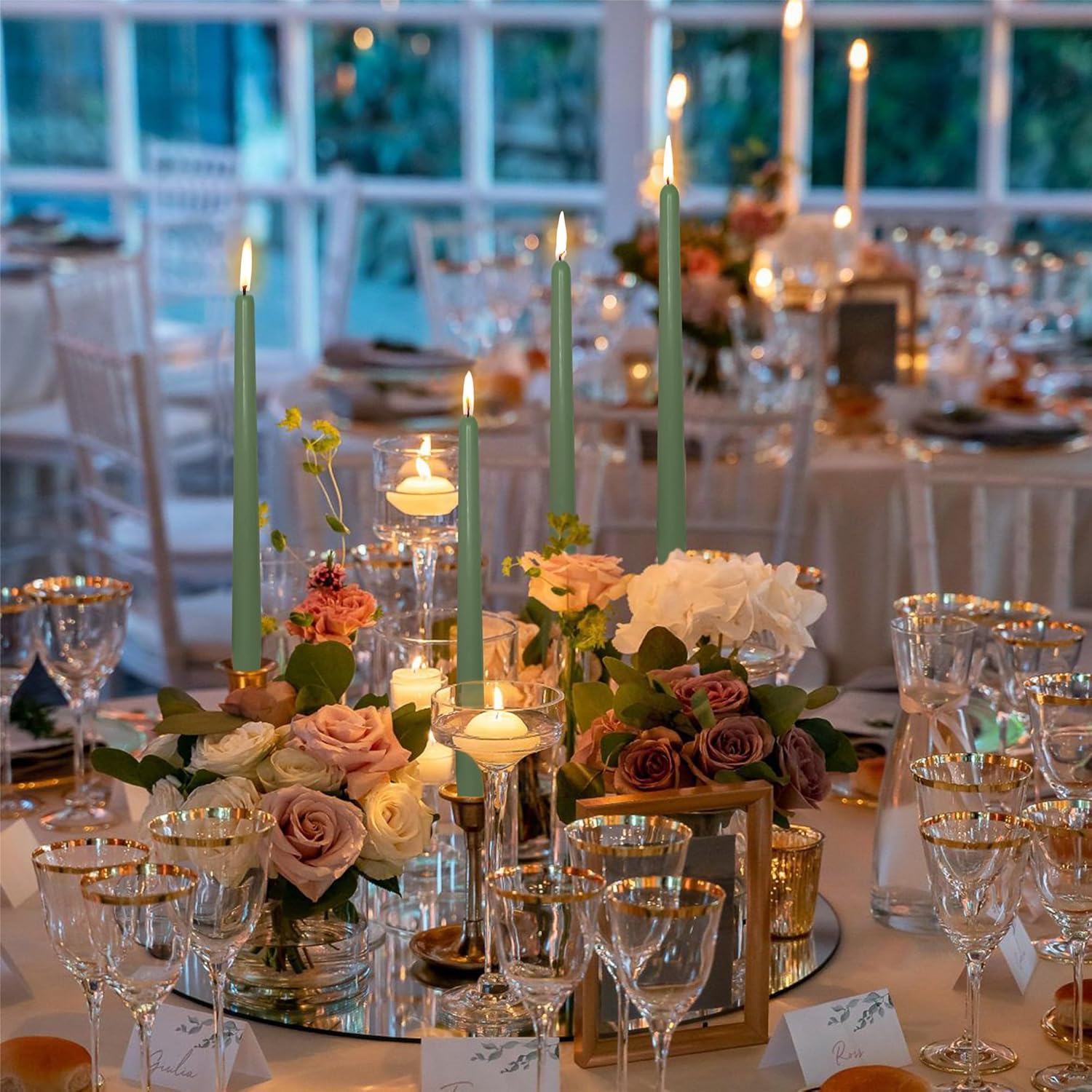 8pcs Green and Colored Taper Candles Scent Candle Sticks,10 Inch Green Candlesticks Scented Colorful Tapered Candle Long Candles for Dinner Decor Housewarming Gift Idea