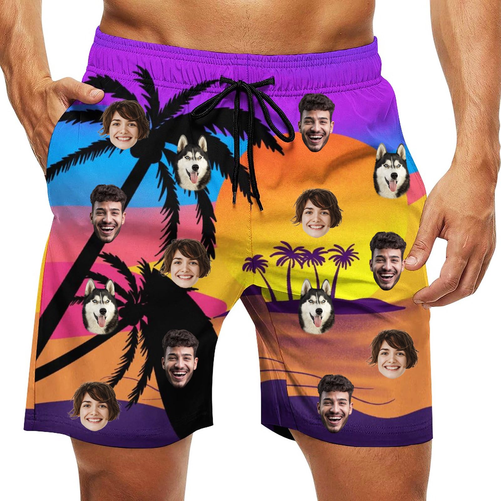 Custom Swim Trunks Men Personalized Funny Swim Beach Shorts with Faces on Them Custom Birthday Gifts for Men