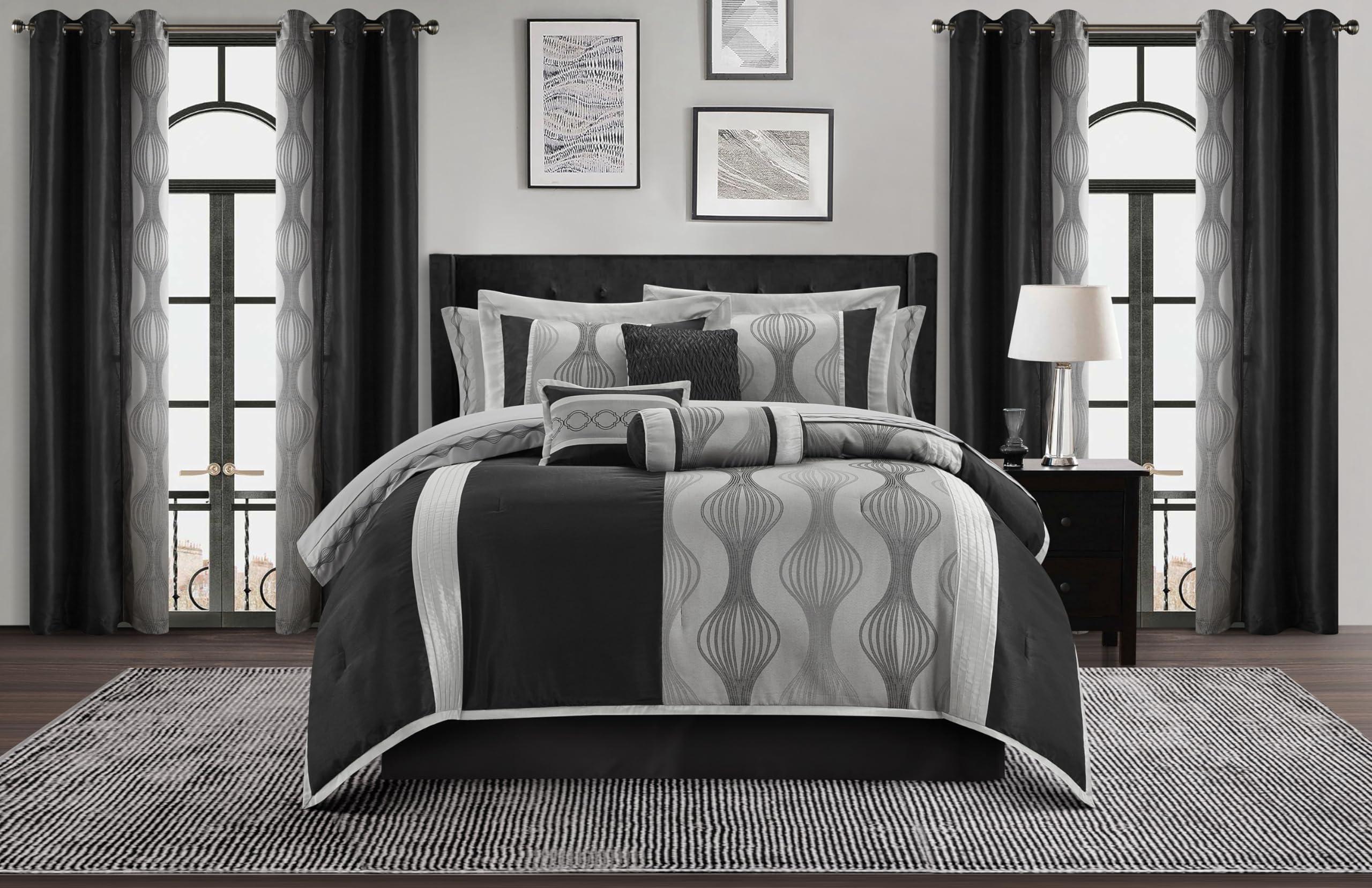 Stratford Park Black and Silver Comforter Set Queen