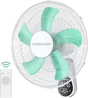 VAGKRI Wall Mount Fan, 16 Inch Fan with 5 Blades, 5 Speeds, 8 Hour Timer, 90° Oscillating Quiet Fan with Remote for Home Office Bedroom Living Room Garage