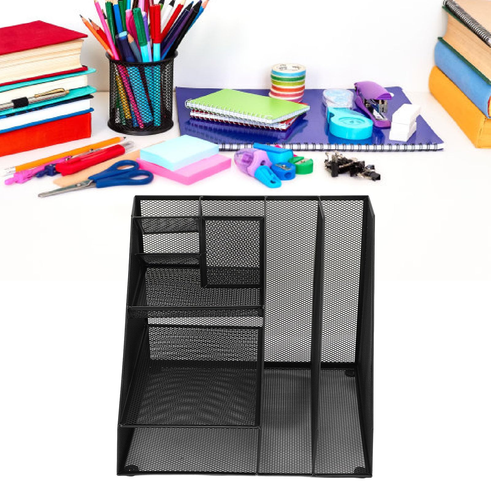 Jeffergarden Organizer da Scrivania in Rete Nera, Organizer da Scrivania in Metallo con Portapenne, Ideale per Casa e scuola.