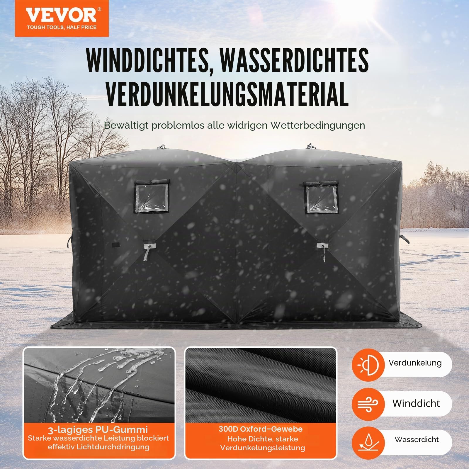 VEVOR Tragbares Pop-Up-Eis-Angelzelt, 1-8 Personen Isolierter Eisschutz, großer Angelbereich, Naben-Stil Ice Shanty für Winterangeln, wasserdichter Oxford-Eiswürfel mit Ankern/Seilen/Tragetasche