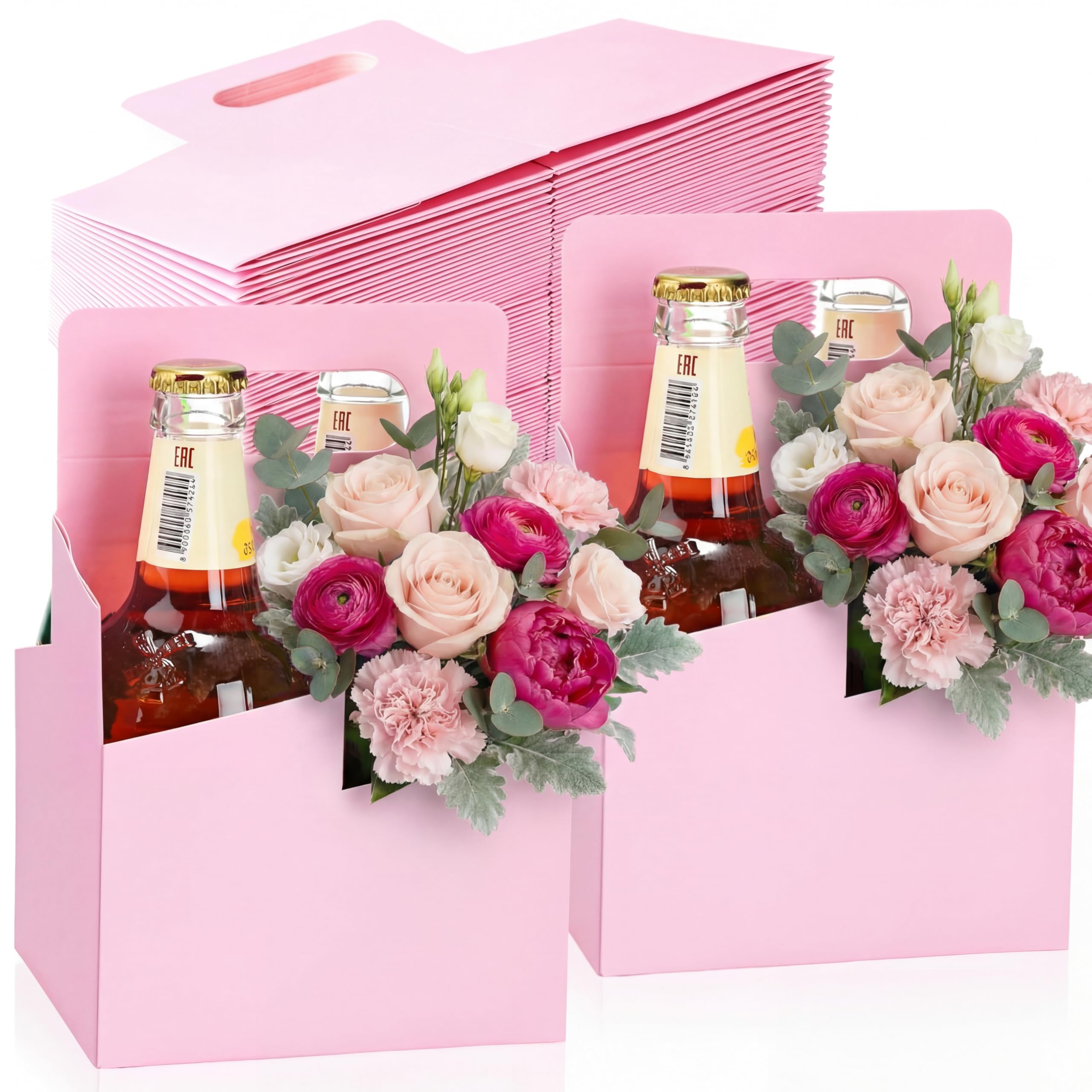 Jetec 50 Pcs 50 Pcs 4 Cup Drink Carrier with Handle, Kraft Paperboard Beer Carrier, Disposable Drink Holder for Hot or Cold Drinks, 12-16 oz Bottle