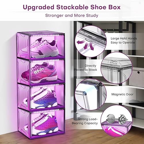 Miniatura 5 de Organizador de almacenamiento de zapatos para armario, estante plegable para cajas de zapatos, paquete de 2, contenedor apilable de plástico