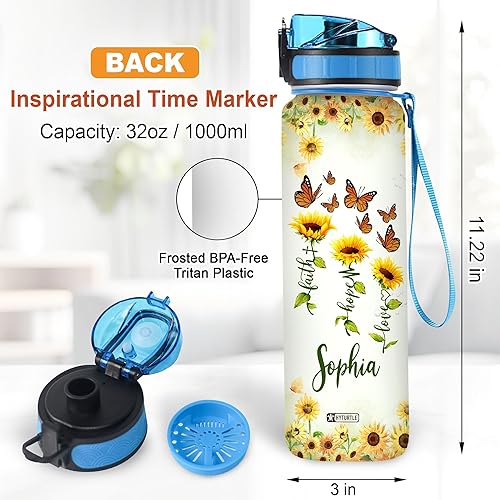 Vista 56 de Hyturtle Botella de agua motivacional personalizada con texto en inglés "Just A Girl Who Loves Butterflies", botella de agua motivacional
