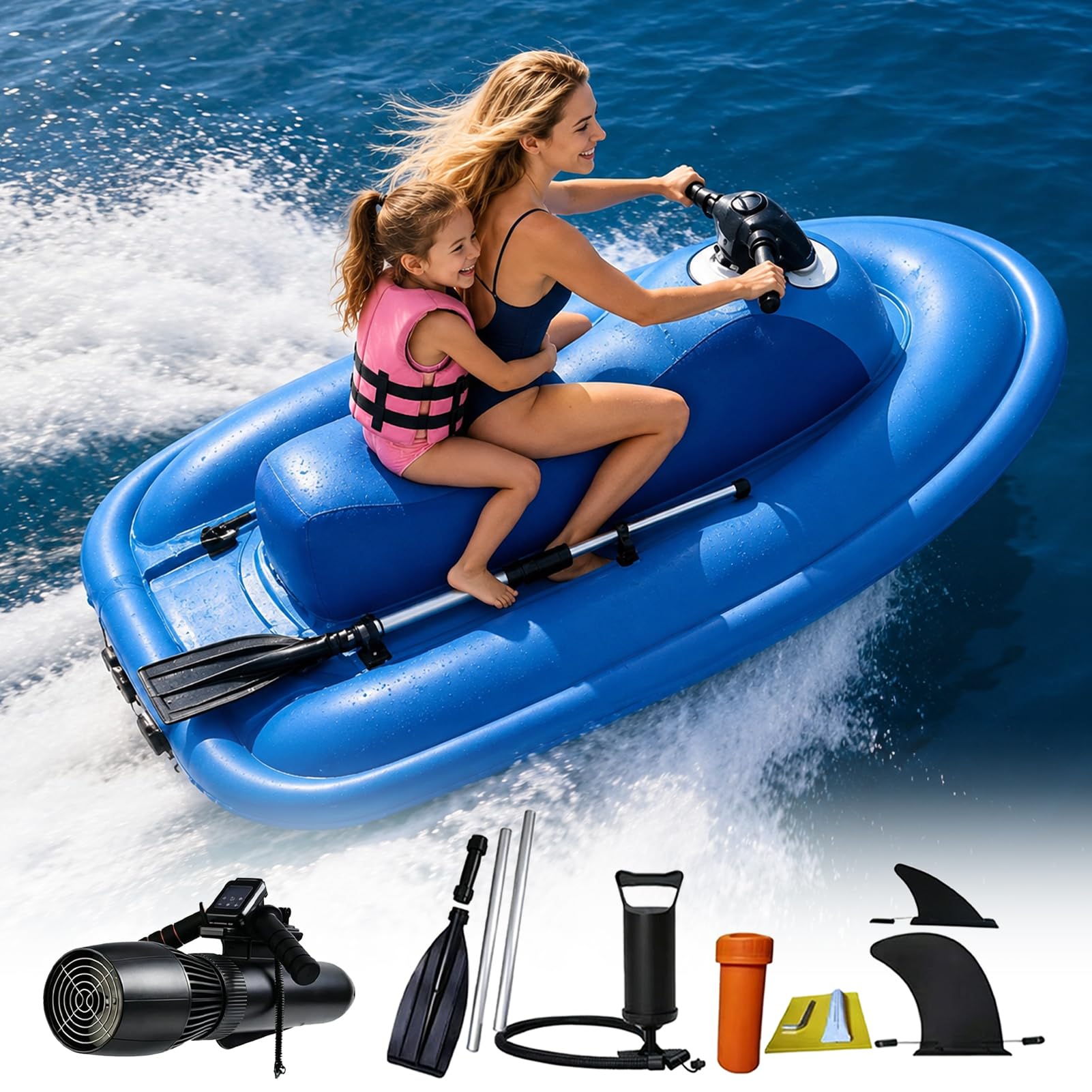 TDSYOCG 500W/700W Inflatable Electric Jet Ski, Brushless Motorized Inflatable Water Surf Boat, 9-Speed Adjustable Handheld Water Scooter, 330lb Capacity Jet Boat for Ocean & Lakes