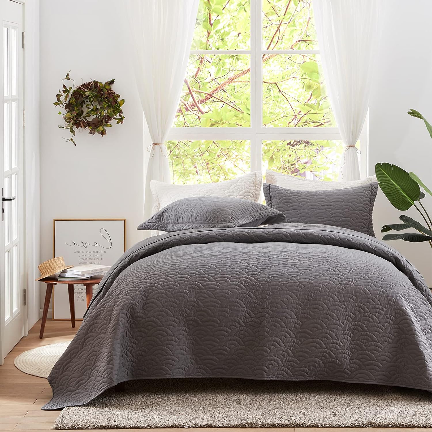SunStyle Home Quilt Set King Grey Lightweight Bedspread