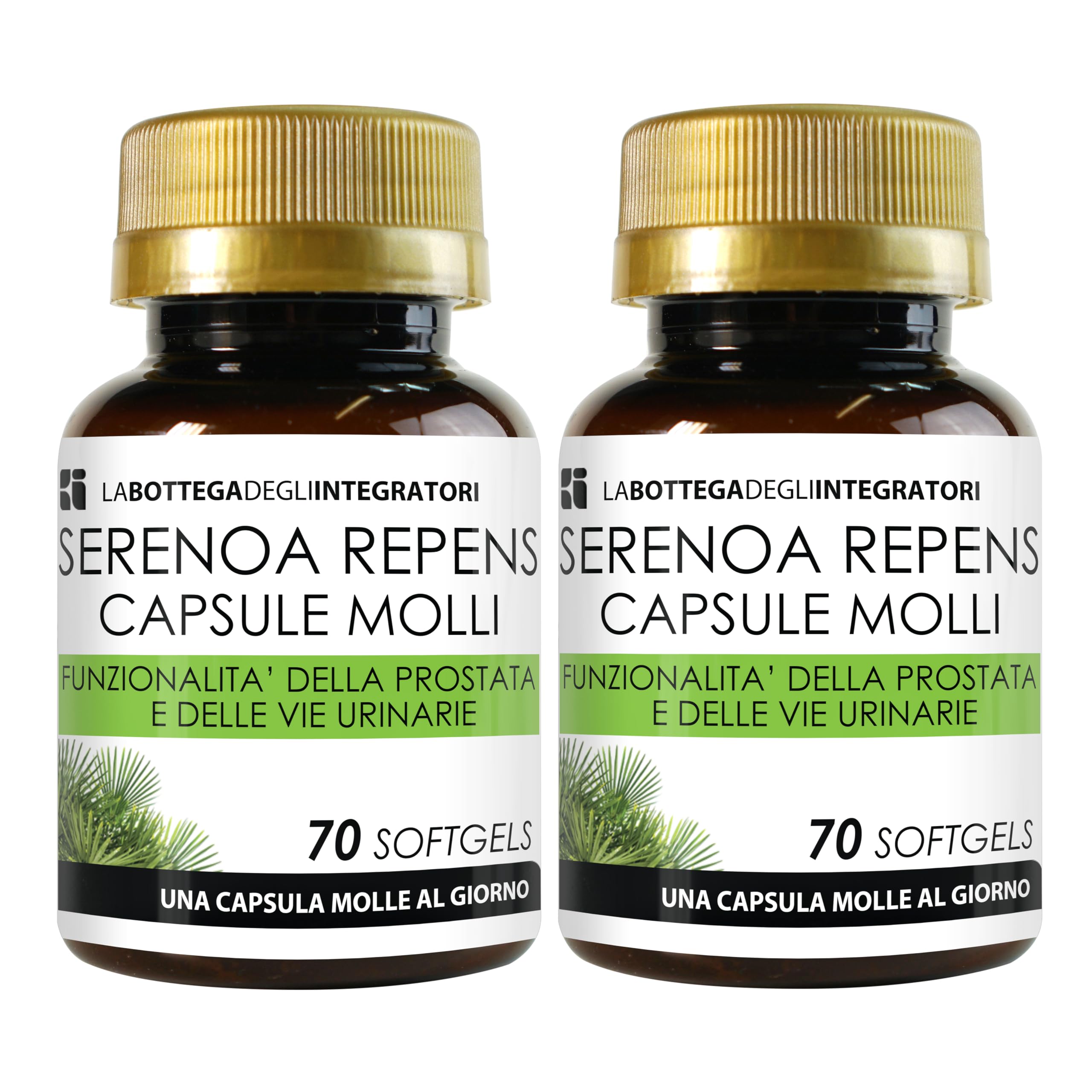 SERENOA REPENS 320 MG TITOLATO AL 90% | 140 SOFTGELS | CAPSULE MOLLI PER LA PROSTATA E PER LE VIE URINARIE | 1 PERLA AL GIORNO | LA BOTTEGA DEGLI INTEGRATORI (2 Confezioni da 70)