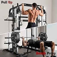 Vista 4 de Smith Machine, Multifunctional Power Cage Rack with Smith Bar and Cable Pulley System, and LAT Pull Down Machine for Home Gym