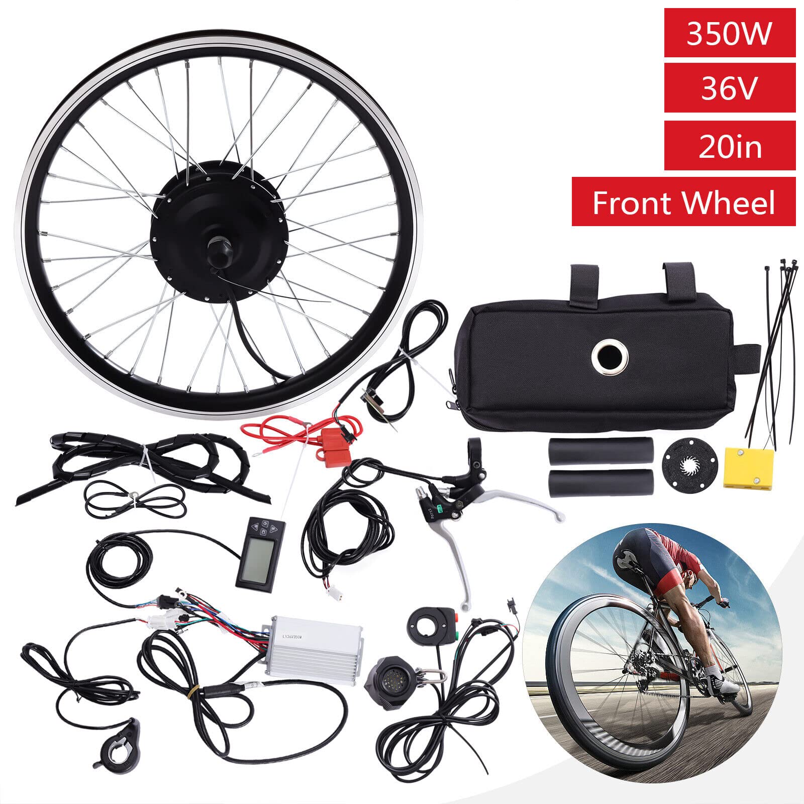 SHZICMY Elektryczny silnik rowerowy 20", 36 V, 350 W, zestaw do konwersji roweru na rower elektryczny, z wyświetlaczem LCD, do 24-28 km/h