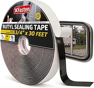 XFasten Butyl Sealing Tape, Black, 1/8-In x 3/4-In x 30-Foot Plumbers Putty, RV Sealant, Boat Sealing, EDPM Butyl Tape