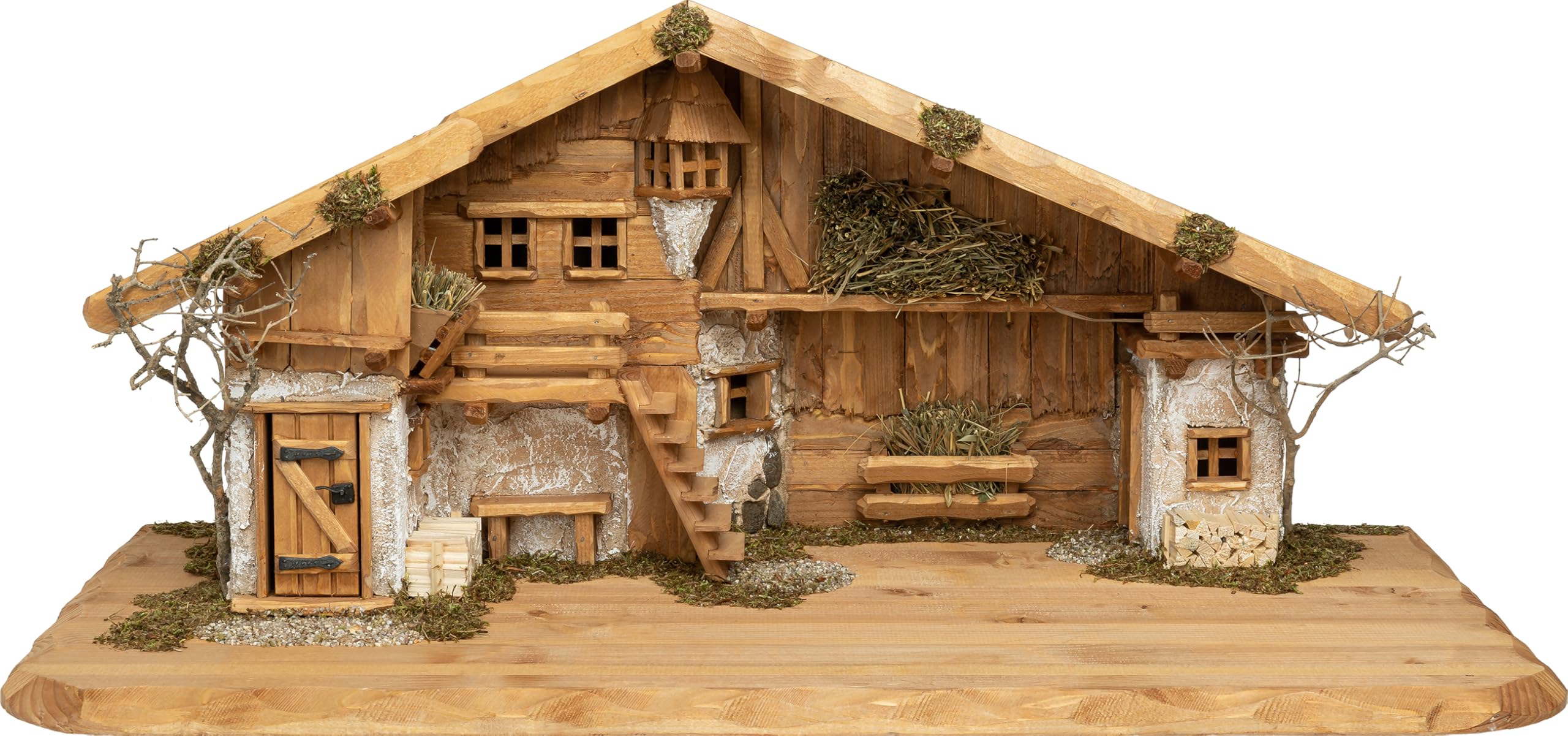 SIKORA Krippenstall 'Meran' Premium Weihnachtskrippe aus Holz traditionelle Krippe für Figuren - 2 Größen, Farbe/Modell:11cm Figuren - 80x39x34 cm