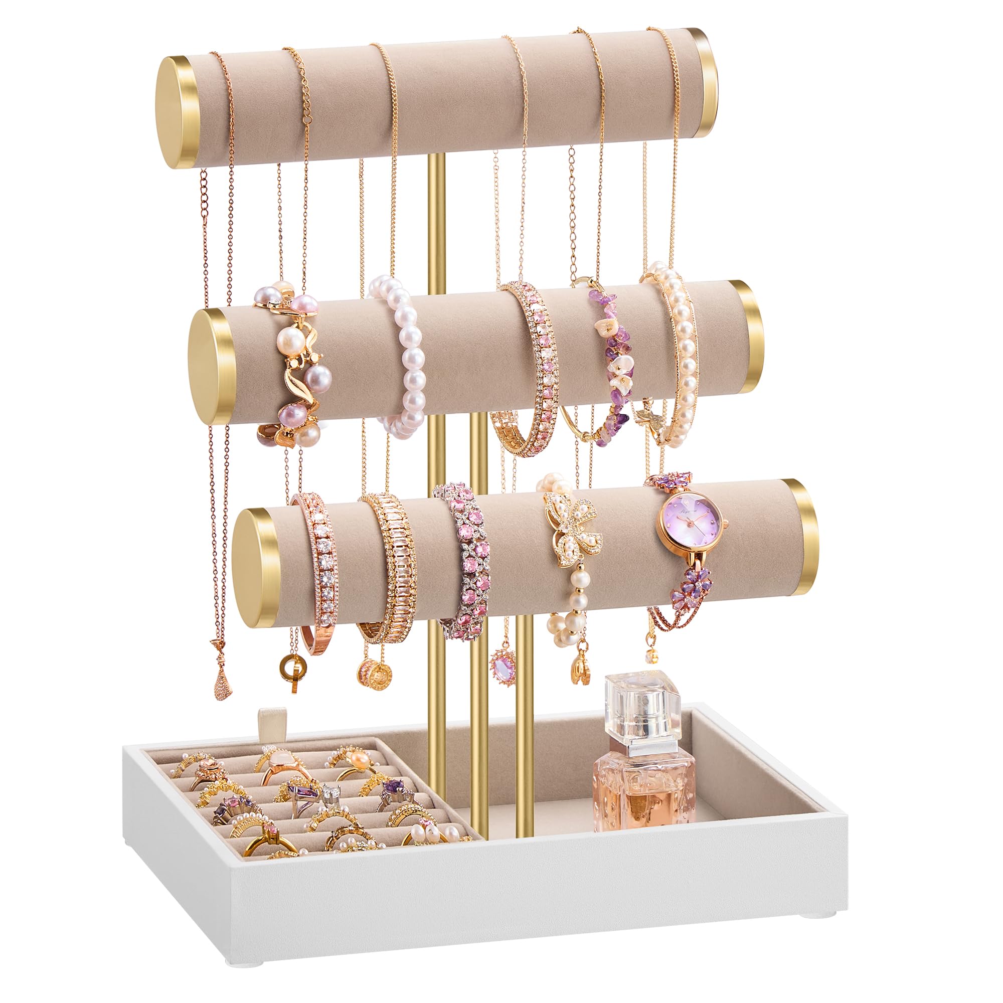 Jewellery display stand with three tiers and removable holder