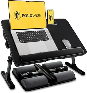 FoldWise 2-in-1 Bed Table & Lap Desk - Soft Cushions, Adjustable Height & Angle, Foldable with Wrist Rest, Tablet Holder, Edge Stopper & Laptop Table Non-Slip Leather, Ideal for Bed Desk, Sofa & Chair