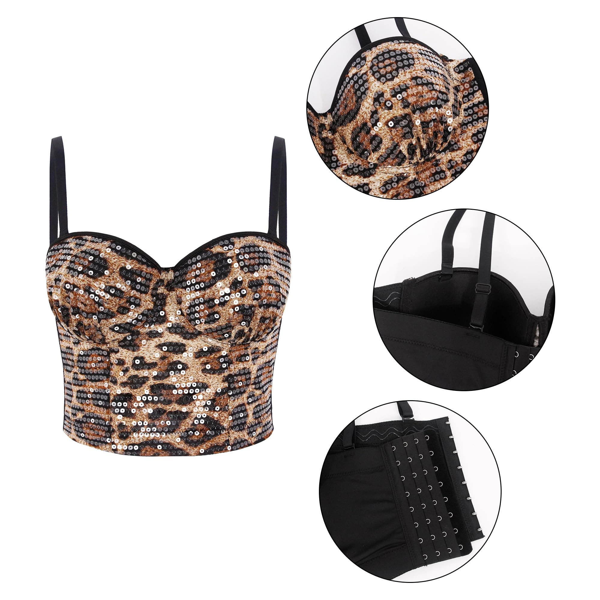 Débardeur à paillettes brillantes pour femme - Sans manches - Haut à paillettes - Col en V - Crop Top pour les fêtes