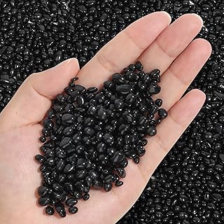 T4U Tumbled Chips Stones Crushed Black Gravels 1 LB, Irregular Shaped Natural Rock Pebbles, DIY Polished Rocks for Potted Plant, Bonsai, Vase Fillers Aquarium Decoration, Aquarium Gravel Rocks