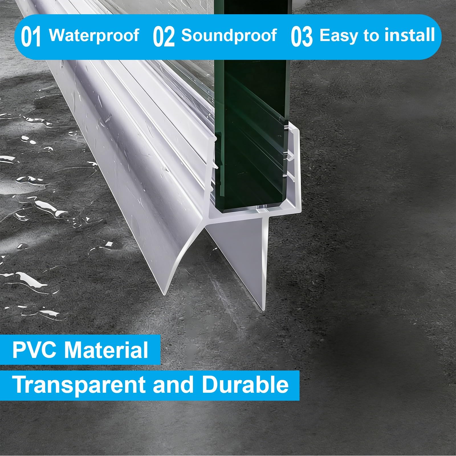 Prysznic drzwi uszczelka, Dolna listwa uszczelniająca drzwi Prysznic PVC, pakiet 2, 6-12 mm (10mm/0.39'')