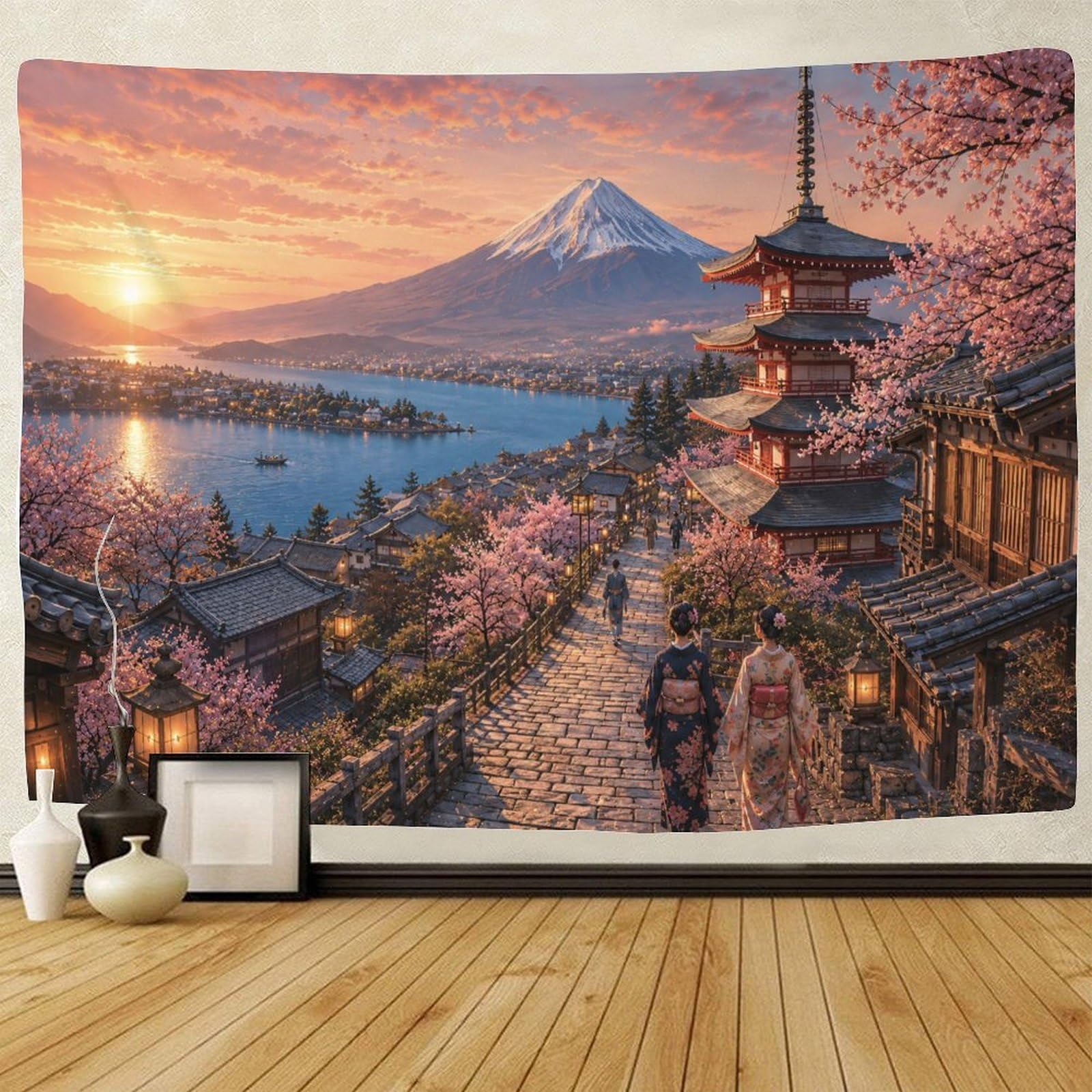 GPMNBCXZK Japanese Mount Fuji Lakeside 3D Print Tapestry for Bedroom Wall Hanging Decor Tapestries Home Decoration Curtain Living Room College Dorm 100cmx150cm