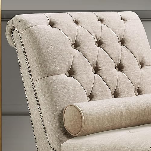 Miniatura 6 de Rosevera Chiltern - Silla tapizada de poliéster con botones y almohada de lanzamiento para dormitorio interior estándar natural