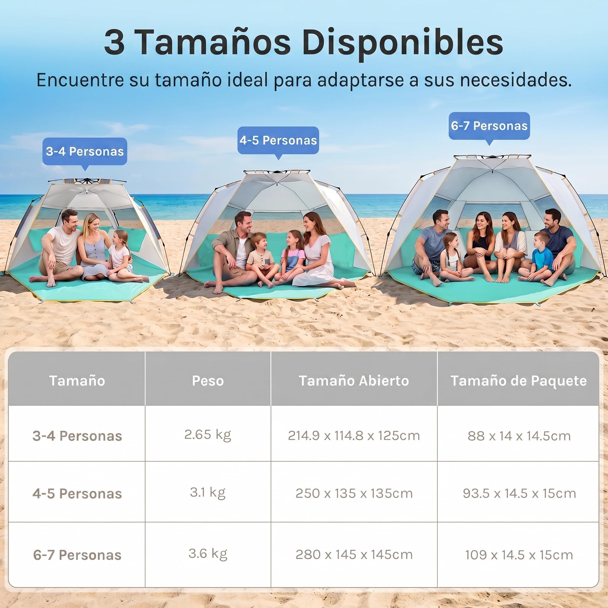 Wolfwise Tienda de Playa UPF 50+ para 3-4 Personas, Refugio Playa Portátil con Porche Extensible para Patio Trasero, Parque, Camping, Pesca, 215×115x125cm(85 x45x49 IN), Verde Menta