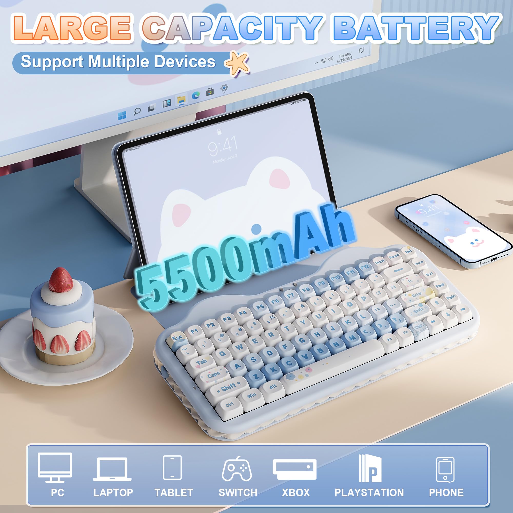 YUNZII C75 Tastiera Meccanica Wireless Gaming, 75% Compatto, Bluetooth/2.4G/USB-C, Hot-Swap, Retroilluminazione RGB, Gasket Mount, NKRO QWERTY Design Dolce per PC/Mac (Blu, Milk V2 Linear Switch)